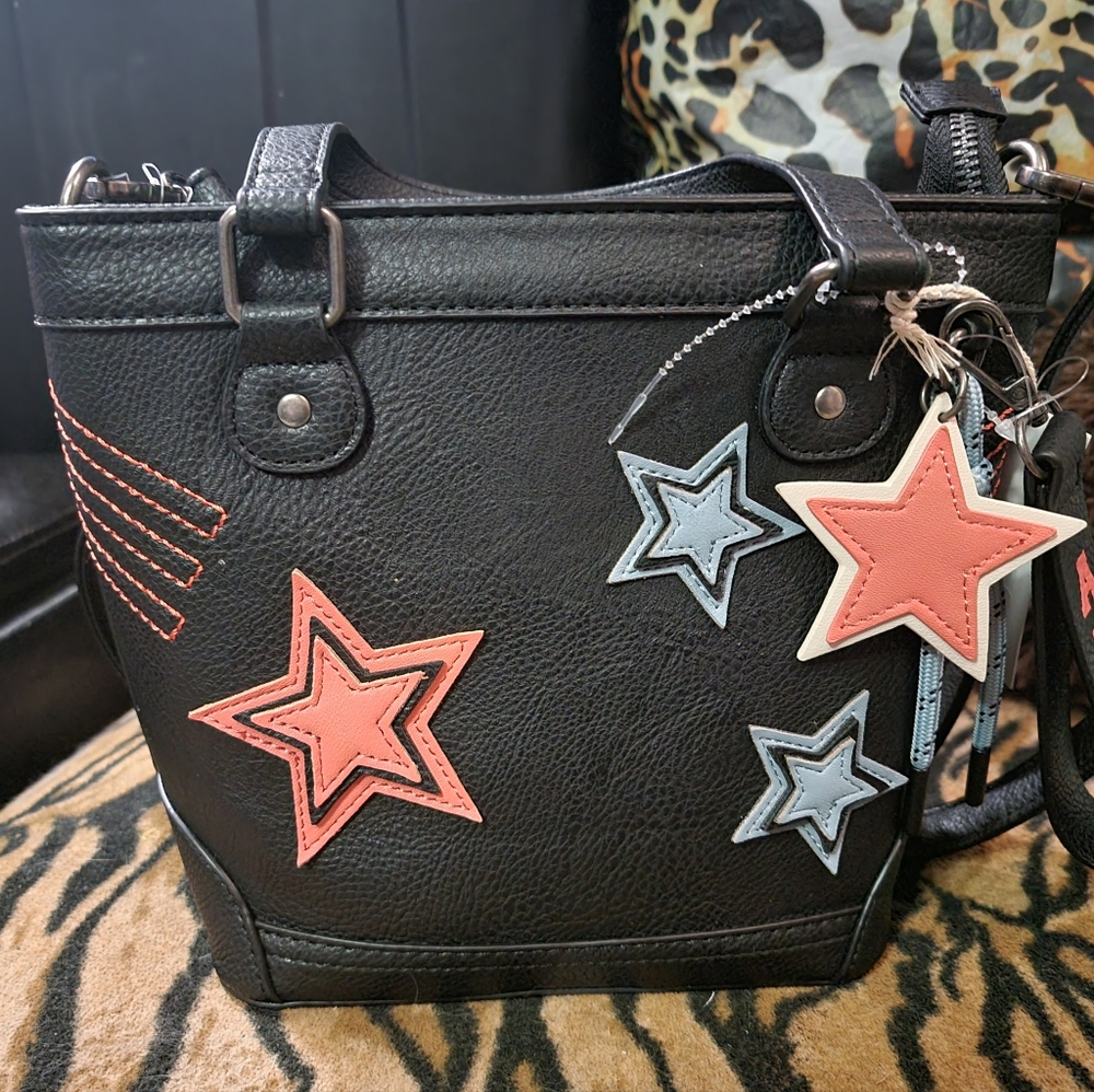 Black Star-Embellished Women's Crossbody Bag Purse New W Tag